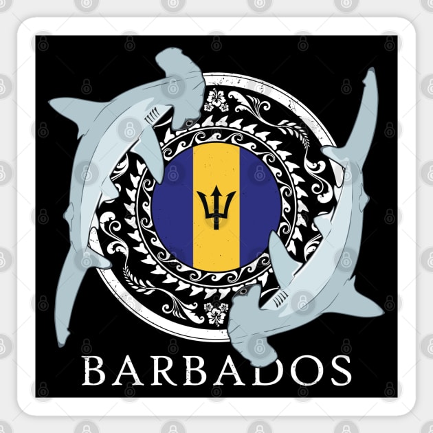 Hammerhead Shark Flag of Barbados Sticker by NicGrayTees